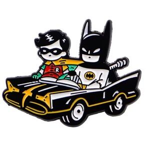 Batman and Robin in the Batmobile Enamel Metal Pin Retro Version Pin